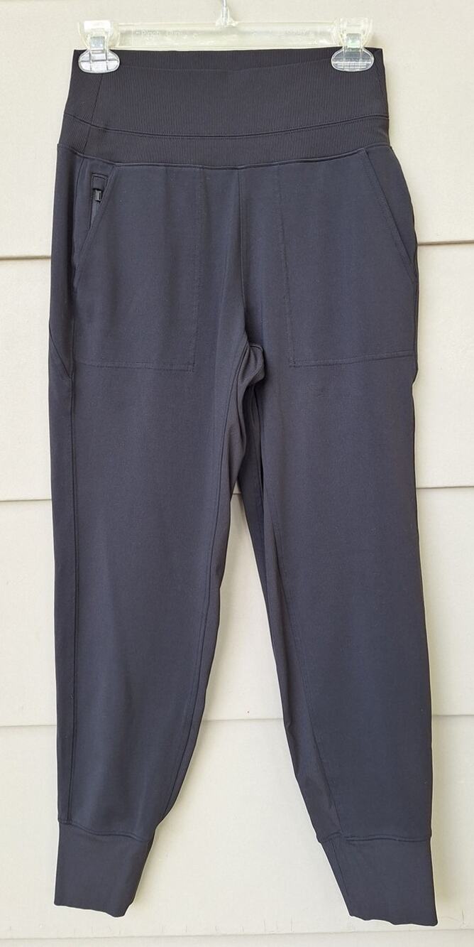 ATHLETA Ribbed High Waist and Cuffs Jogger Athletic Pants Black Zip Pockets XS